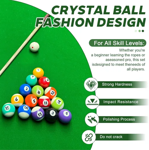 Vista 3 de HMQQ - Juego de bolas de billar vibrantes estilo TV, 2-1/4 pulgadas, 16 piezas Bright TV-style colors, clear numbers and a red-dot cue ball for