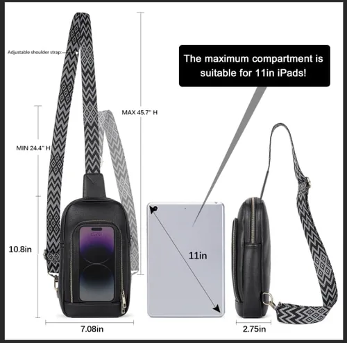 Vista 5 de CLUCI Bolso bandolera para mujer, bolso cruzado de cuero para mujer, a la moda, riñonera para hombres y mujeres, mochila grande para el pecho