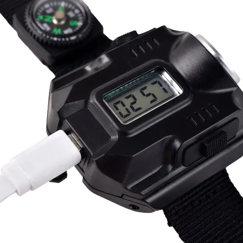 Vista 4 de Brújula de la antorcha LED táctico LED recargable al aire libre deporte reloj de pulsera