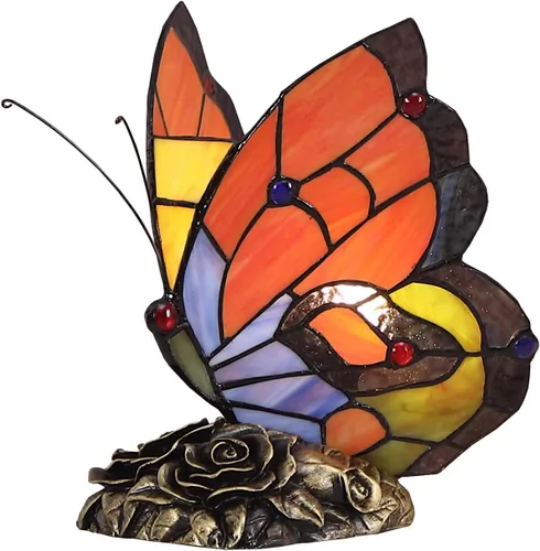 Vista 9 de Bieye L10042 Mariposa estilo Tiffany Lámpara de mesa con acento de vitral, luz nocturna para mesita de noche, dormitorio, sala de estar