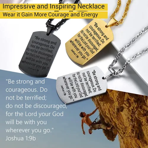 Vista 3 de Prosteel - Colgante de cruz de acero inoxidable para hombre y mujer colgante de placa de perro etiqueta militar con palabras collar inspirador