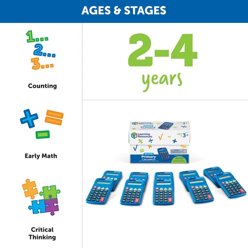 Vista 6 de Learning Resources Calculadora primaria - Calculadoras básicas solares y alimentadas por batería para estudiantes, enseñar operaciones básicas