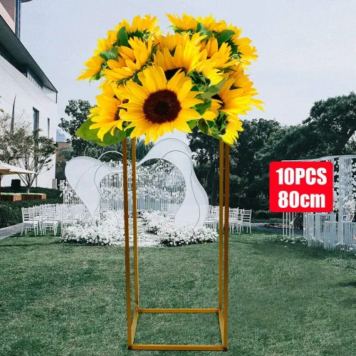 Vista 7 de TFCFL 4/10 piezas de oro de boda soporte de metal jarrón columna soporte geométrico centro de mesa jarrón (estilo 1)