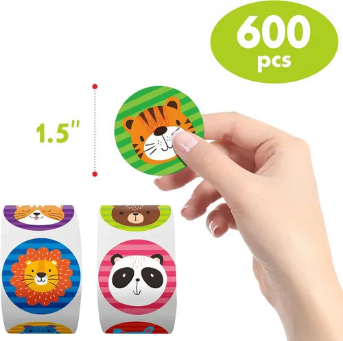 Vista 4 de 600 calcomanías de incentivo adorables calcomanías redondas de animación con cara de animal, calcomanía motivacional de recompensa para maestros