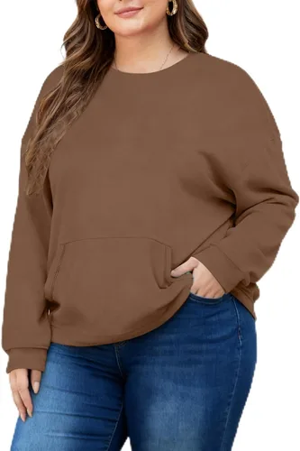 Vista 18 de Sudaderas de talla grande para mujer, sudadera casual de manga larga, color liso, cuello redondo, talla L-6XL