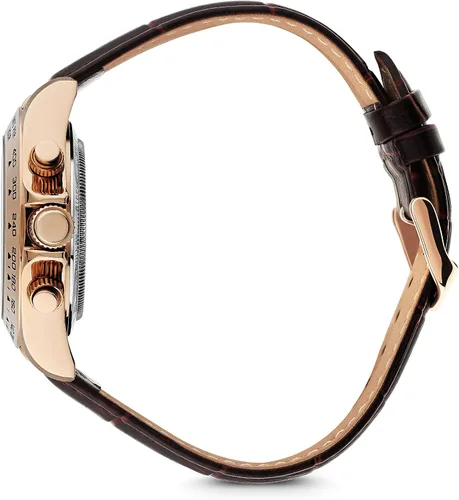 Vista 3 de Stauer Speedway Reloj automático para hombre Reloj analógico de diseño icónico Correa de reloj de cuero marrón en relieve de cocodrilo Caja