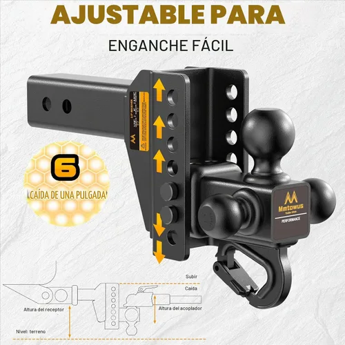 Vista 5 de Adjustable Trailer Hitch -Drop Hitch Fit 2.5" Receiver-6" Drop/Rise