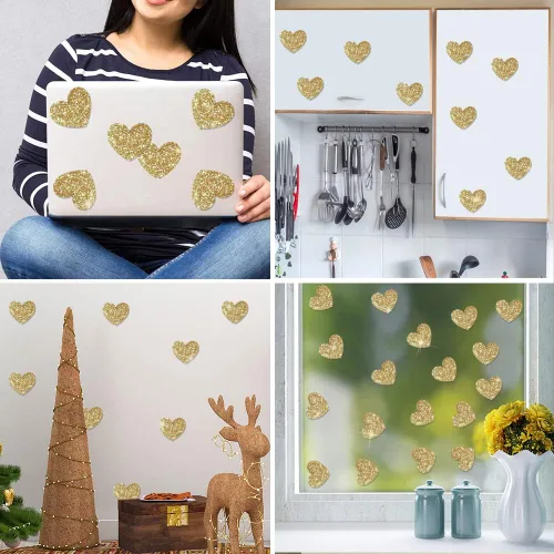 Vista 6 de 72 calcomanías de pared de corazón de amor, removibles, bricolaje, purpurina dorada, calcomanías de pared de corazones brillantes, calcomanías