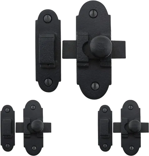 Vista 10 de Renovators Supply Manufacturing Pestillo deslizante negro para puerta, 3.25 x 1.25 pulgadas, de hierro forjado antiguo, pequeños cierres deslizantes