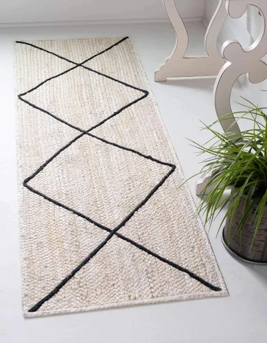 Vista 13 de Unique Loom Alfombra trenzada de la colección de yute – enrejado (2 pies 2 pulgadas x 6 pies 1 pulgada, gris/marfil)