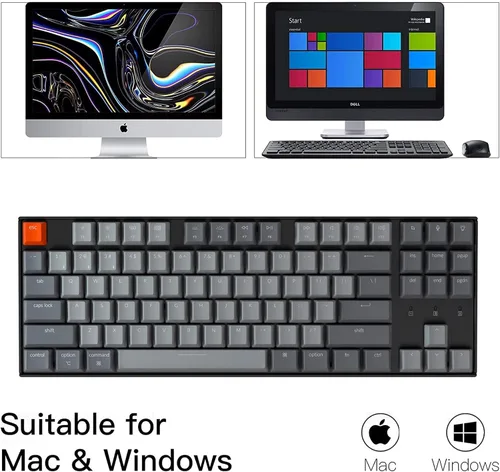 Vista 3 de Keychron Teclado mecánico inalámbrico para juegos K8, Tenkeyless 87 teclas BluetoothUSB con cable blanco retroiluminado N-Key Rollover TKL para Mac