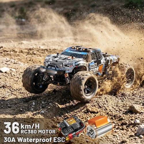 Vista 2 de Autos RC 1:18 4x4 Camión monstruo de alta velocidad para niños y adultos, vehículo de control remoto todoterreno de 22.4 mi/h, camión RC impermeable
