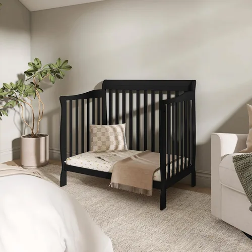 Vista 8 de Dream On Me Aden, Mini cuna convertible 4 en 1 en color negro, con certificado Greenguard Gold GREENGUARD Gold, ASTM/CPSC Compliant, BSA Verified
