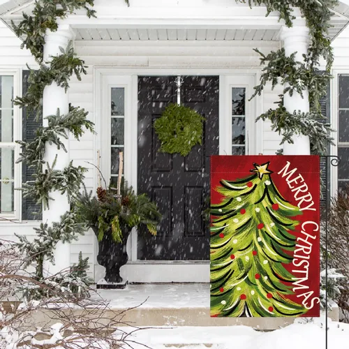 Vista 3 de AVOIN colorlife Bandera de Jardín de Feliz Navidad de 12 x 18 Pulgadas, de Doble Cara, para Navidad, Árbol de Navidad, Invierno, Vacaciones, Bandera