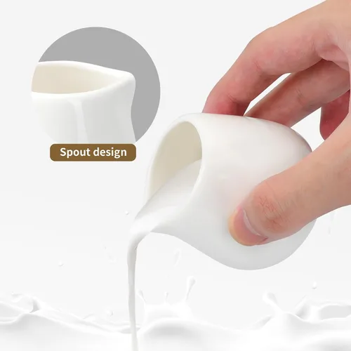 Vista 4 de 12 mini crema de cerámica, jarra pequeña de crema de porcelana de 3 onzas, jarra pequeña de jarabe, jarra de crema de café, dispensador de crema