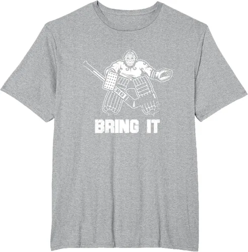 Vista 70 de Divertida camiseta gráfica de ropa de portero de hockey sobre hielo, Negro, S