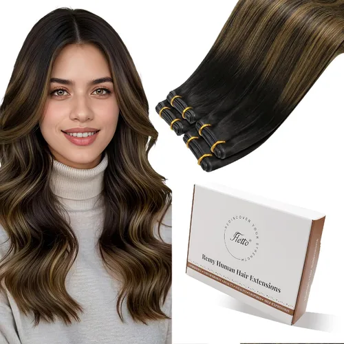 Vista 27 de Hetto - Extensiones de cabello humano real para coser, color negro azabache, #1, 12 pulgadas, 2.47 onzas Adhesivo suave, fuerte, uso diario