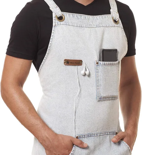Vista 7 de Delantal de cocina profesional diseñado para cocina, barbacoa, parrilla, 10 onzas, babero ajustable para mujeres y hombres, con lazo para toalla