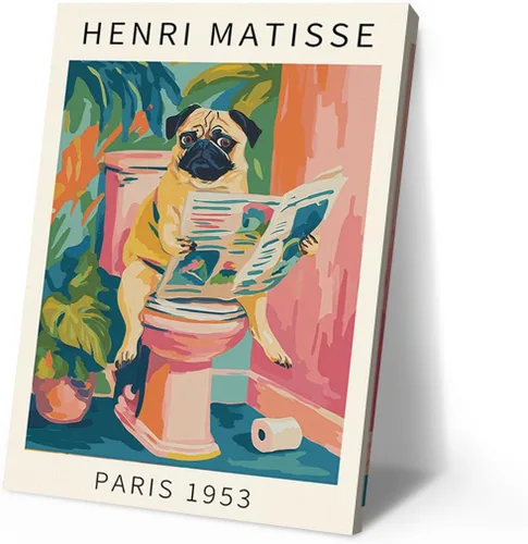 Vista 16 de Divertido perro baño pared arte Henri Matisse habitación estética retro rosa decoración Dachshund en la bañera lienzo pintura impresión obras