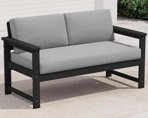 Vista 59 de SERWALL Juego de sofá de 2 piezas de sillón Adirondack acolchado de Marco negro/cojín gris