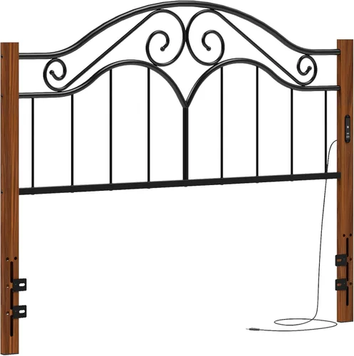 Vista 9 de Elephance - Cabecero para estructura de cama de tamaño completo, cabecero de plataforma vintage solo de metal, altura ajustable, resistente y Negro