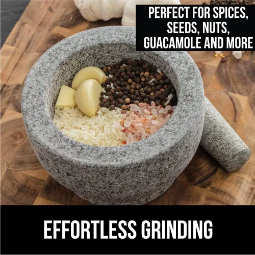 Vista 4 de Gorilla Grip Juego de guantes de horno de silicona y juego de mortero y mortero, los guantes de horno negros son resistentes al calor, la capacidad