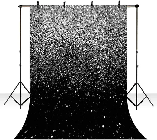 Vista 2 de MEHOFOND Fondo de lentejuelas plateadas con purpurina negra, fondo de baile de graduación, cielo estrellado, brillante, fondo abstracto para fotos