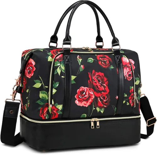 Vista 10 de CAMTOP - Bolsa de viaje de fin de semana para mujer, bolsa de lona con espacio para laptop de15.6 pulgadas