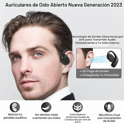 Vista 2 de Auriculares de oído abierto VG332, auriculares de conducción de aire Bluetooth 5.3, 16 horas de tiempo de reproducción, controladores dinámicos Negro