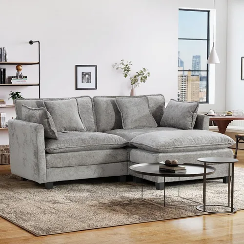 Vista 55 de Sofá seccional modular convertible de 76.7", sofás de dos plazas de chenilla con asiento profundo y cojines tipo loveseat para sala de estar, Beige