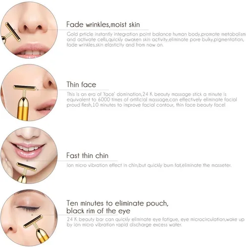 Vista 4 de Beauty Bar - Masajeador facial eléctrico dorado de 24 quilates, herramientas de masaje facial en forma de T, para el cuidado de la piel, brazo, ojo