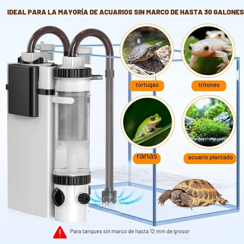Vista 6 de Hygger - Filtro de acuario silencioso colgante en la parte trasera de 5-30 galones, filtro de cartucho para pecera pequeña con espuma de skimmer
