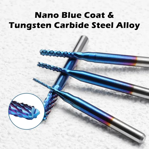 Vista 6 de SainSmart Genmitsu 10 brocas de fresadora CNC de capa nano azul, vástago de 0.031-0.118 in, vástago de 1/8 pulgadas