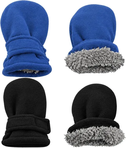 Vista 20 de N'Ice Caps Baby Toddler Mittens Kids 2 Pair Pack Fleece Warm Sherpa Lined Negro + Gris