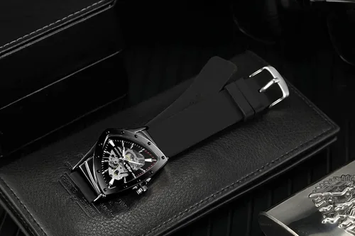 Vista 6 de FORSINING Reloj de pulsera mecánico triangular impermeable para hombre con correa de silicona