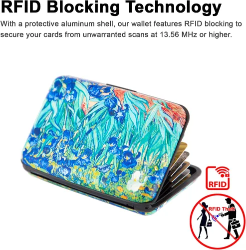 Vista 2 de Tarjetero pequeño con bloqueo RFID, cartera de metal delgado de aluminio, para mujeres y hombres