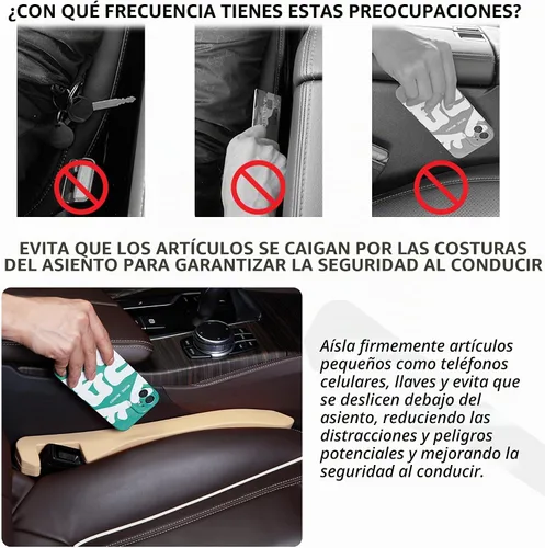 Vista 5 de Junecarp Paquete de 2 rellenos de espacio para asiento de automóvil, organizador flexible para evitar que los artículos se caigan, accesorios