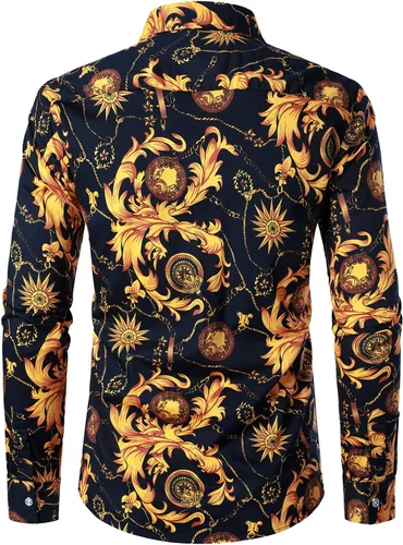 Vista 2 de ZEROYAA Camisas de vestir de algodón de manga larga con estampado floral hipster para hombre