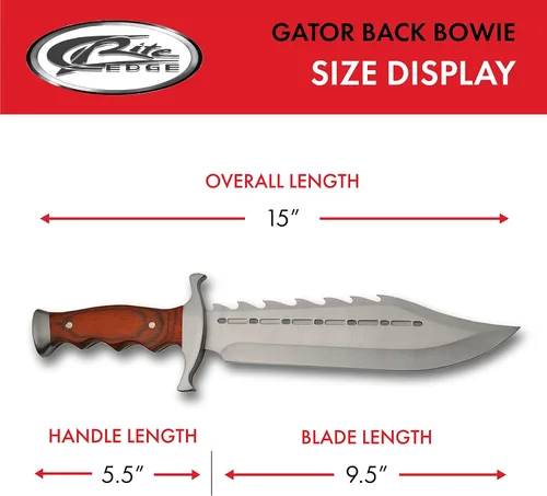 Vista 3 de SZCO Full Tang Gator - Cuchillo para desollar la espalda de 15 pulgadas, cuchillo de campamento con mango de madera y hoja de acero inoxidable