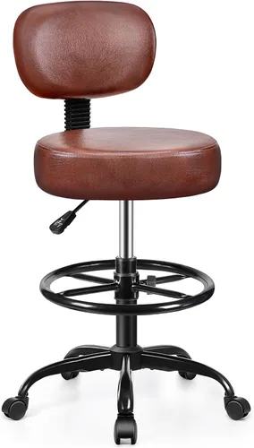 Vista 11 de Brick Attic Silla de dibujo con respaldo, taburete ajustable con ruedas, taburete giratorio de piel sintética para oficina, spa, estudio, mostrador
