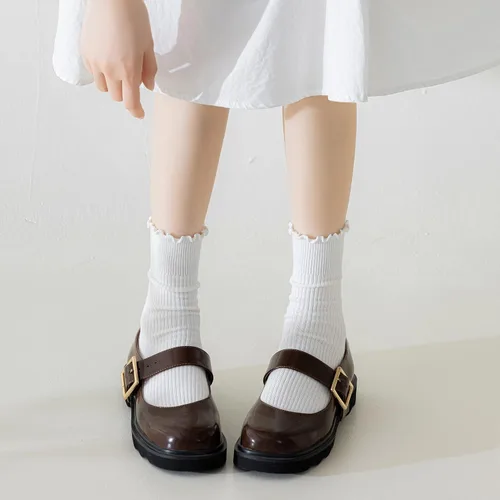 Vista 26 de Mcool Mary Calcetines para mujer, con volantes, estilo casual, transpirables, de punto, de algodón, con volantes, paquete de 6