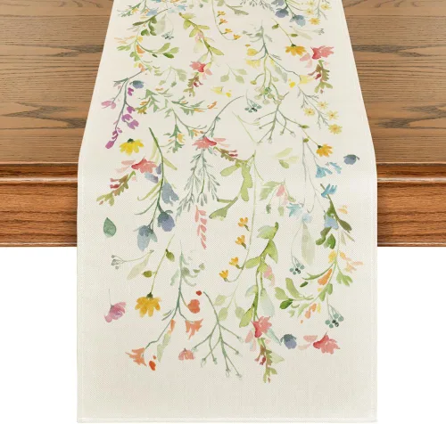 Vista 12 de Artoid Mode Camino de mesa de primavera con flores silvestres, decoración de mesa de comedor de cocina floral de verano de temporada para decoración