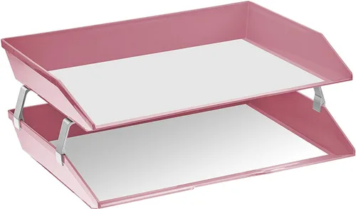 Vista 2 de Acrimet Facility - Organizador de archivos de escritorio de plástico de 2 niveles (color rosa sólido)