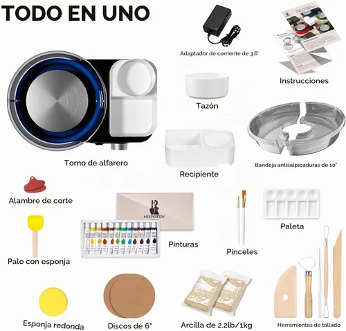 Vista 3 de Catcrafter Rueda de cerámica para niños - Mini kit de cerámica para adultos Azul