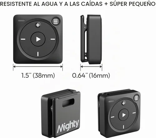Vista 3 de Mighty 3 Reproductor de Música Spotify y Amazon (Edición 2026) - Portátil, Sin Pantalla, Funciona Sin Conexión - Compatible con Auriculares Negro