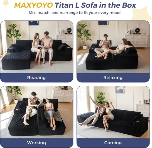 Vista 3 de MAXYOYO Sofá modular de 104 pulgadas con diván en forma de L, moderno sofá deshuesado para sala de estar, sofá en una caja, sofá de gran