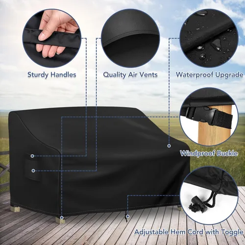 Vista 3 de Richwon Funda impermeable para sofá biplaza de patio, funda de sofá biplaza de 2 plazas para exteriores, fundas para muebles de patio