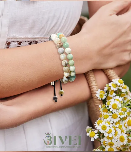 Vista 2 de Bivei Pulsera elástica de gemas naturales semipreciosas con cristales curativos de reiki, hecha a mano de 0.315 in