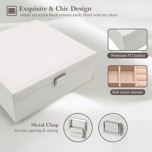 Vista 5 de ProCase - Joyero grande de cuero con dos niveles para organizar aretes pulseras anillos relojes para mujeres niñas regalo ideal para novia o esposa