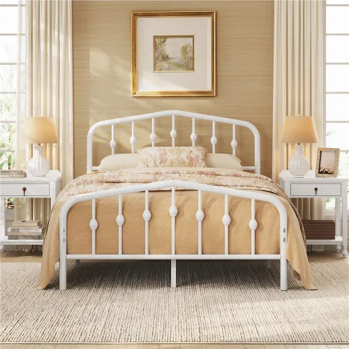 Vista 10 de Yaheetech - Base de cama metálica de tamaño individual con plataforma de cama de metal con cabecero y estribo de estilo victoriano/Fácil montaje/Sin